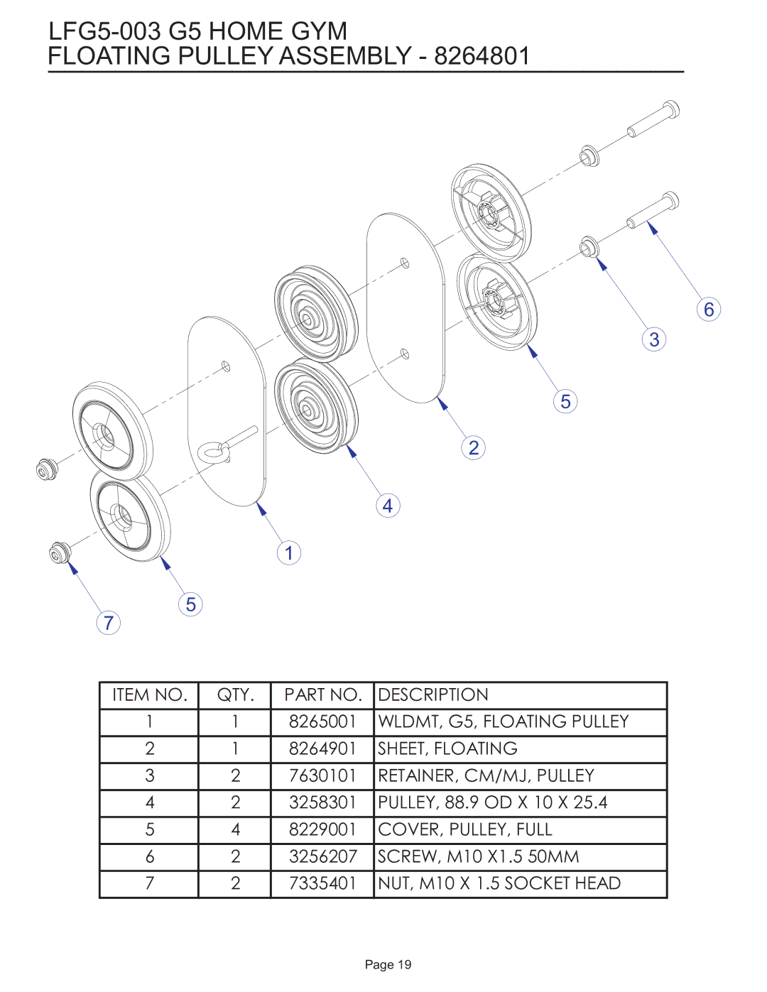 Life Fitness manual LFG5-003 G5 Home GYM Floating Pulley Assembly 