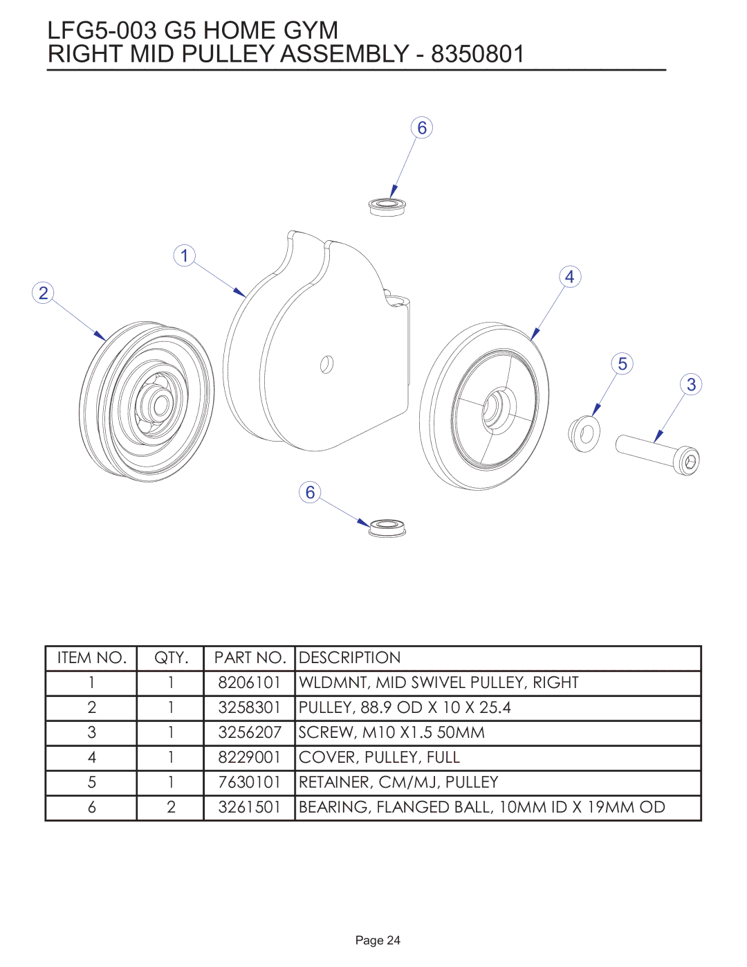 Life Fitness manual LFG5-003 G5 Home GYM Right MID Pulley Assembly 