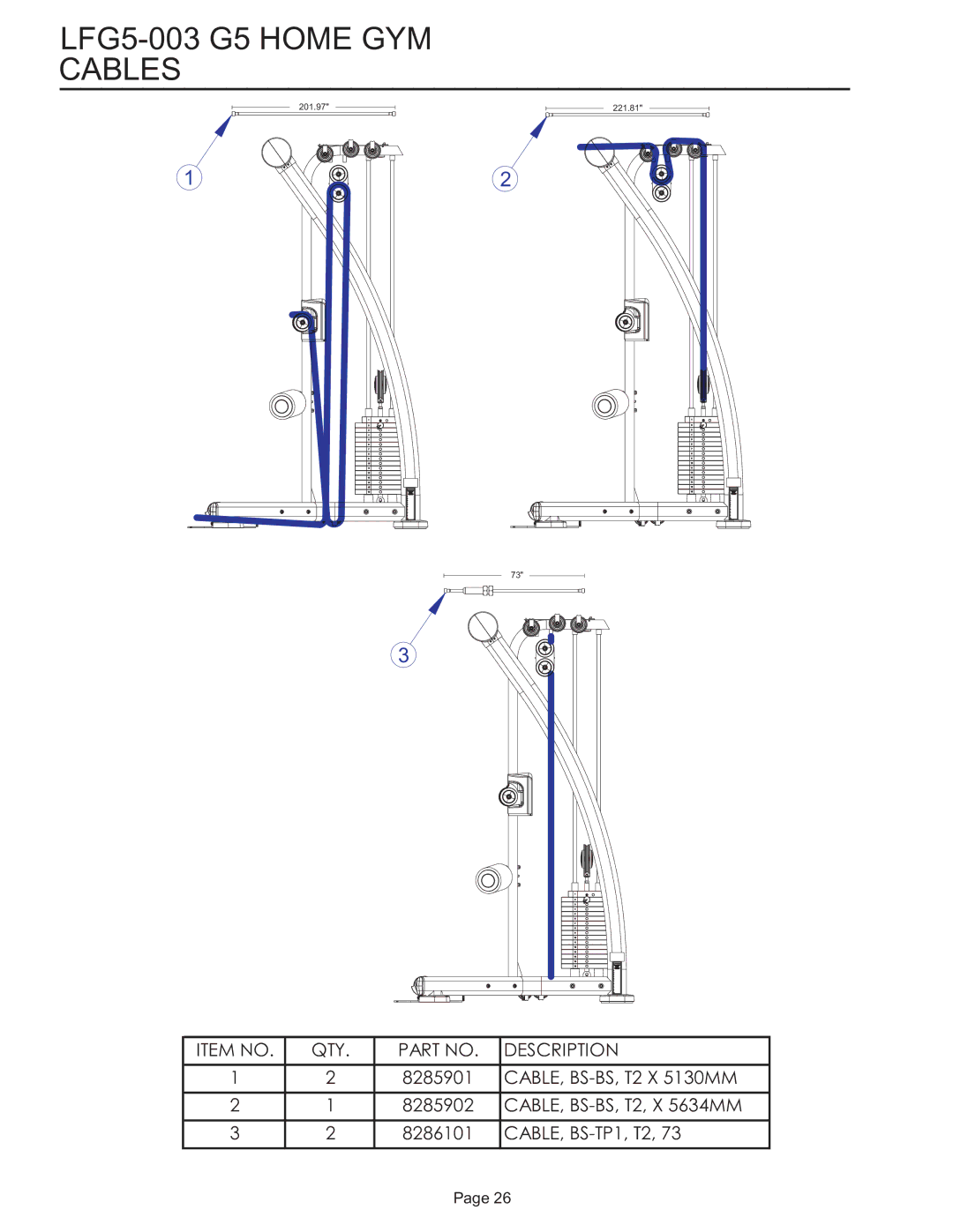 Life Fitness manual LFG5-003 G5 Home GYM Cables 