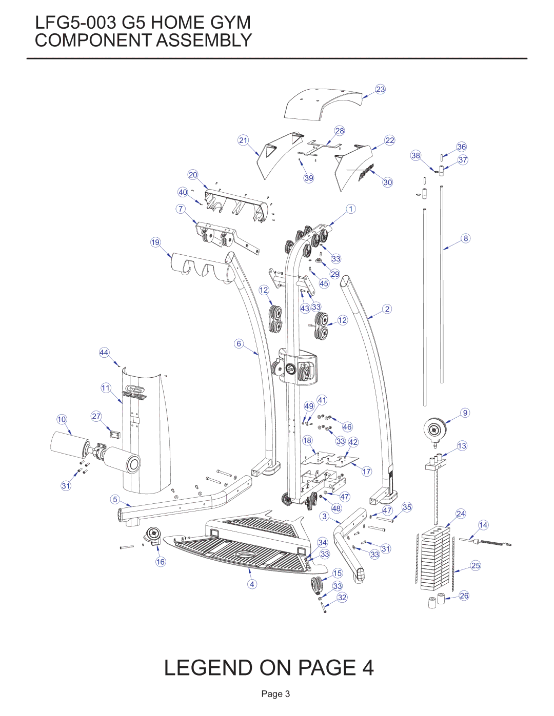 Life Fitness manual LFG5-003 G5 Home GYM, Component Assembly 