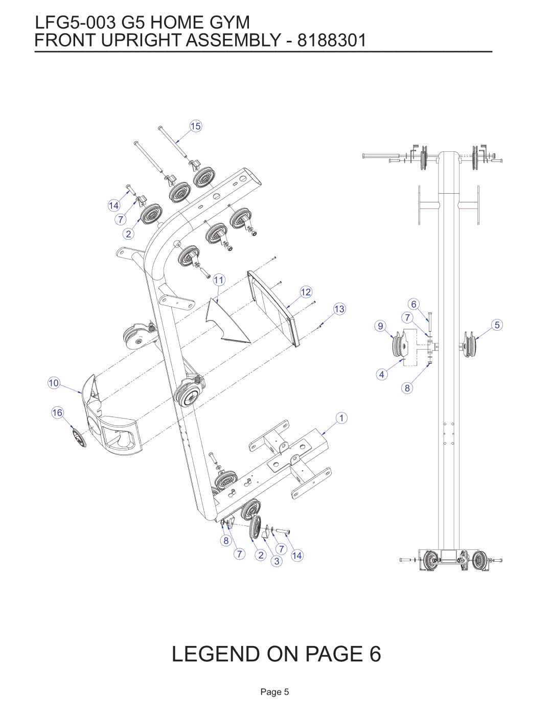 Life Fitness manual LFG5-003 G5 Home GYM Front Upright Assembly 