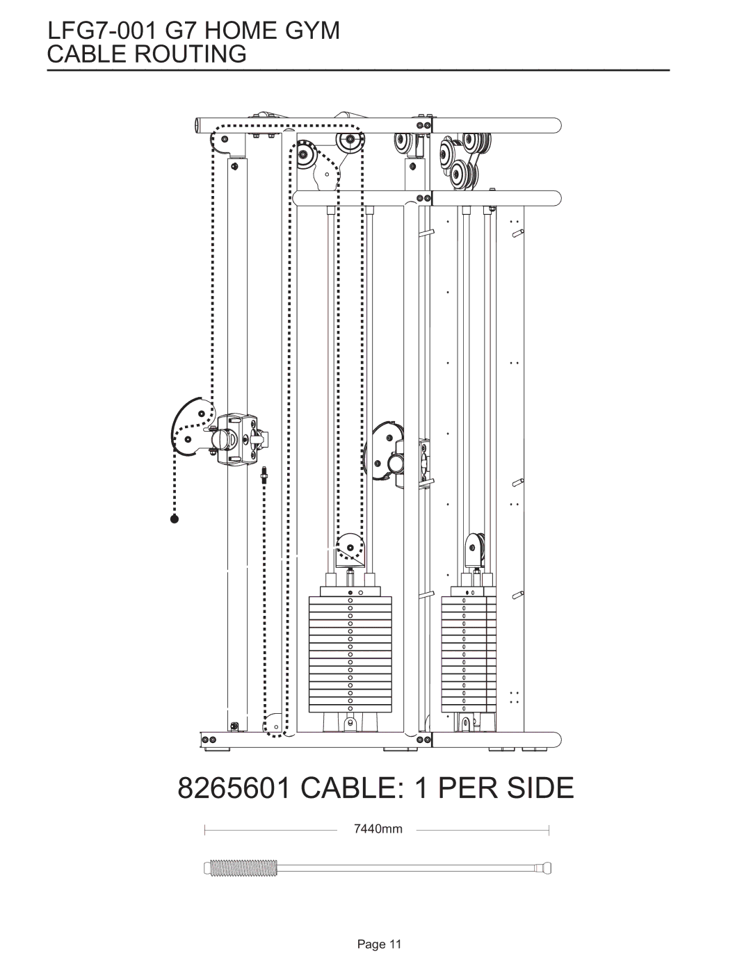 Life Fitness g7 manual Cable 1 PER Side, LFG7-001 G7 Home GYM Cable Routing 