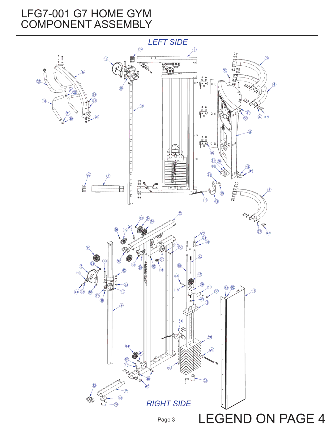 Life Fitness g7 manual LFG7-001 G7 Home GYM Component Assembly 