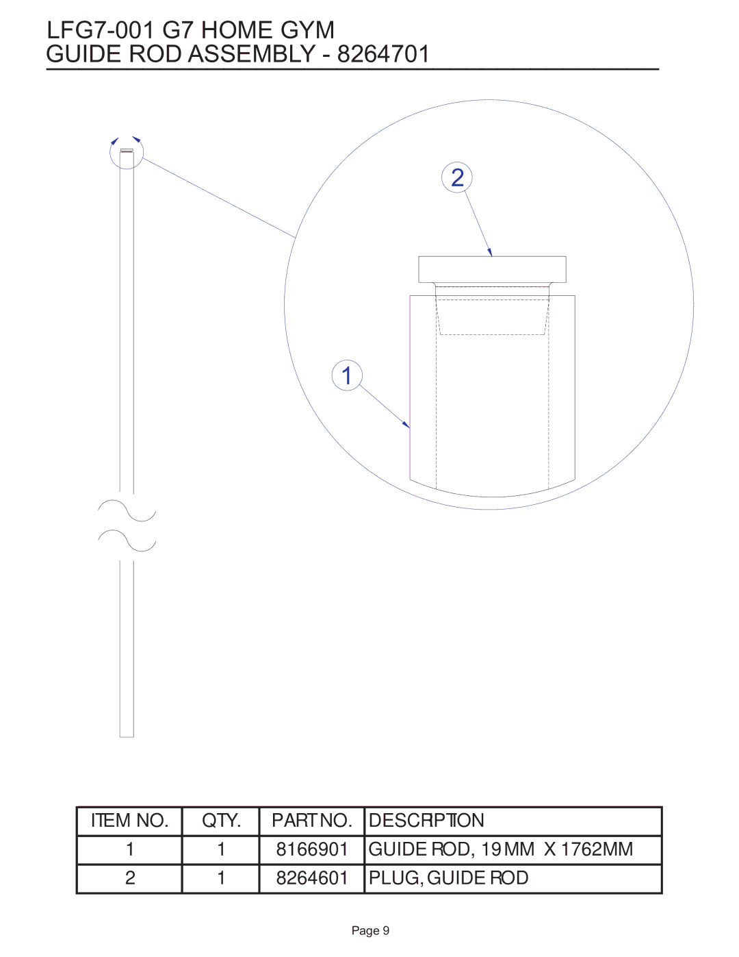 Life Fitness g7 manual LFG7-001 G7 Home GYM Guide ROD Assembly 