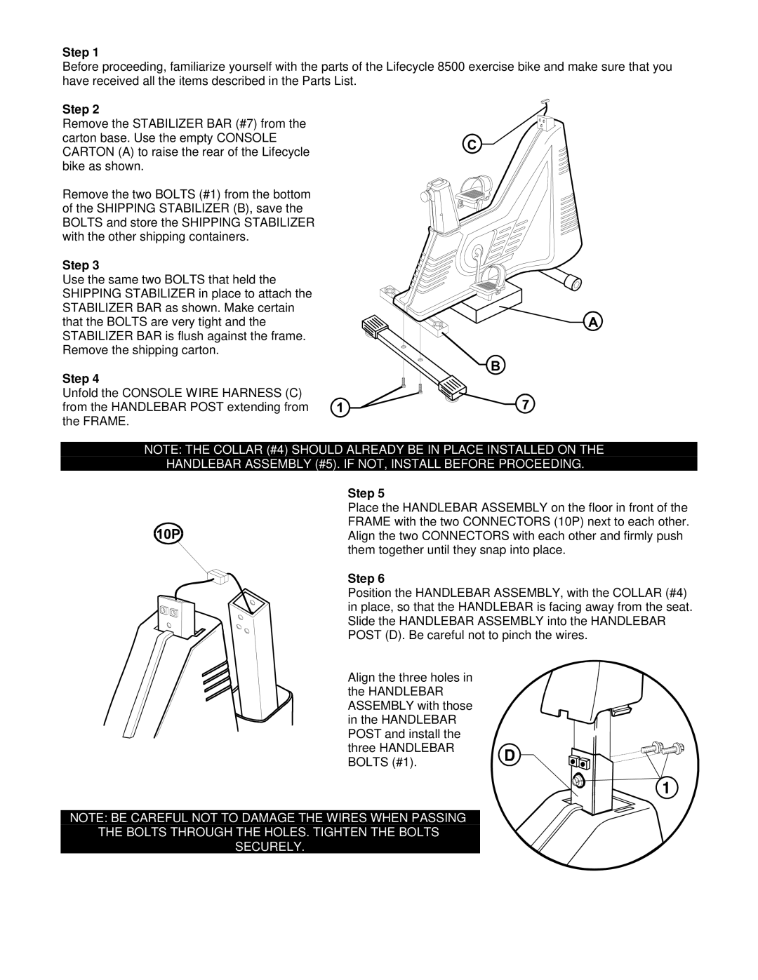 Life Fitness Lifecycle 8500 installation instructions Handlebar Assembly #5. if NOT, Install Before Proceeding 