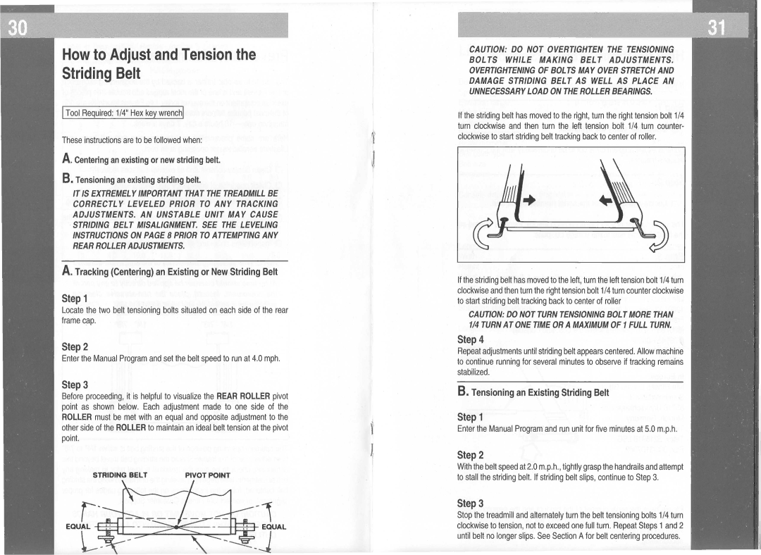 Life Fitness Lifestride 5500 How to Adjust and Tension Striding Belt, ~-j, Tensioning an Existing Striding Belt, Point 