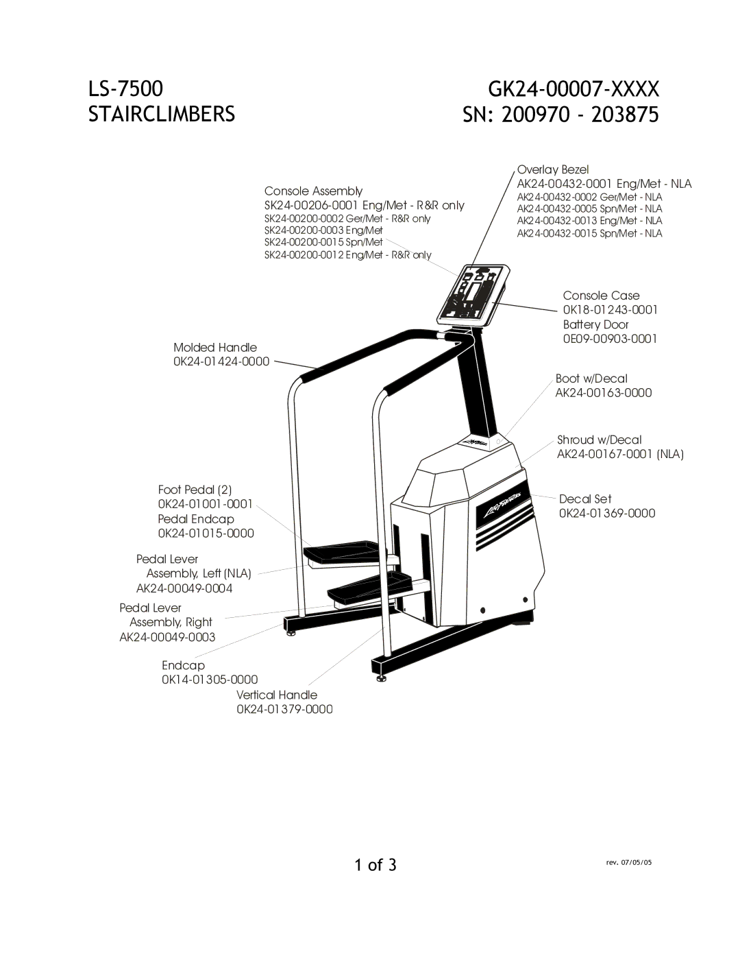 Life Fitness manual LS-7500 GK24-00007-XXXX, Stairclimbers, SN 200970 