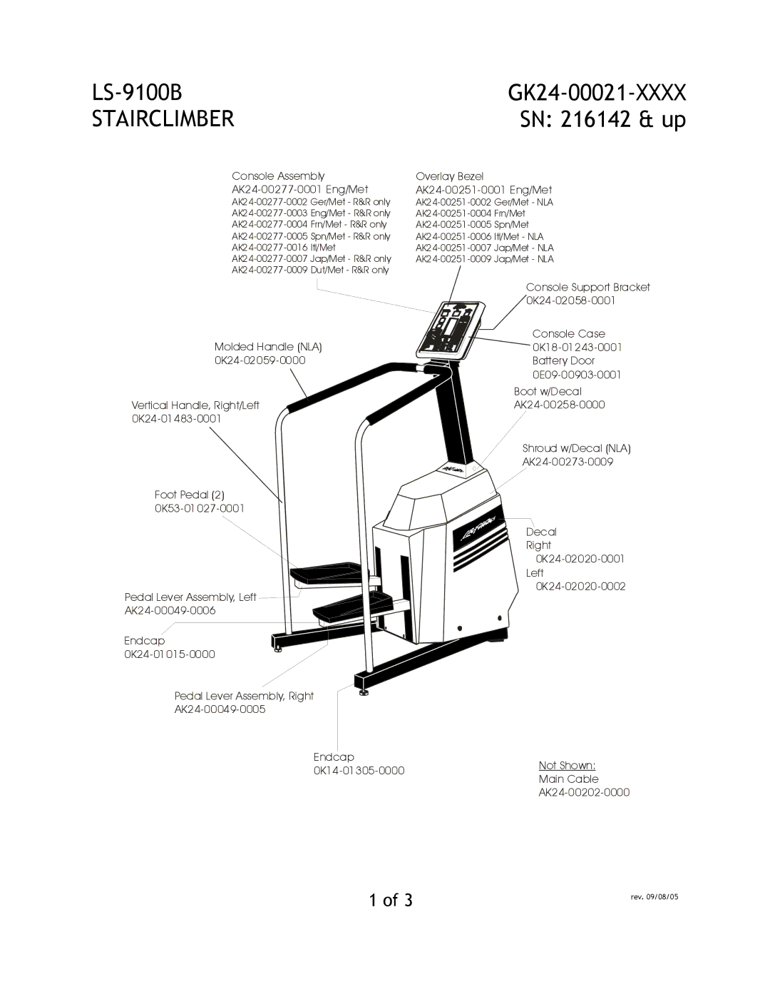 Life Fitness manual LS-9100B GK24-00021-XXXX, Stairclimber, SN 216142 & up 