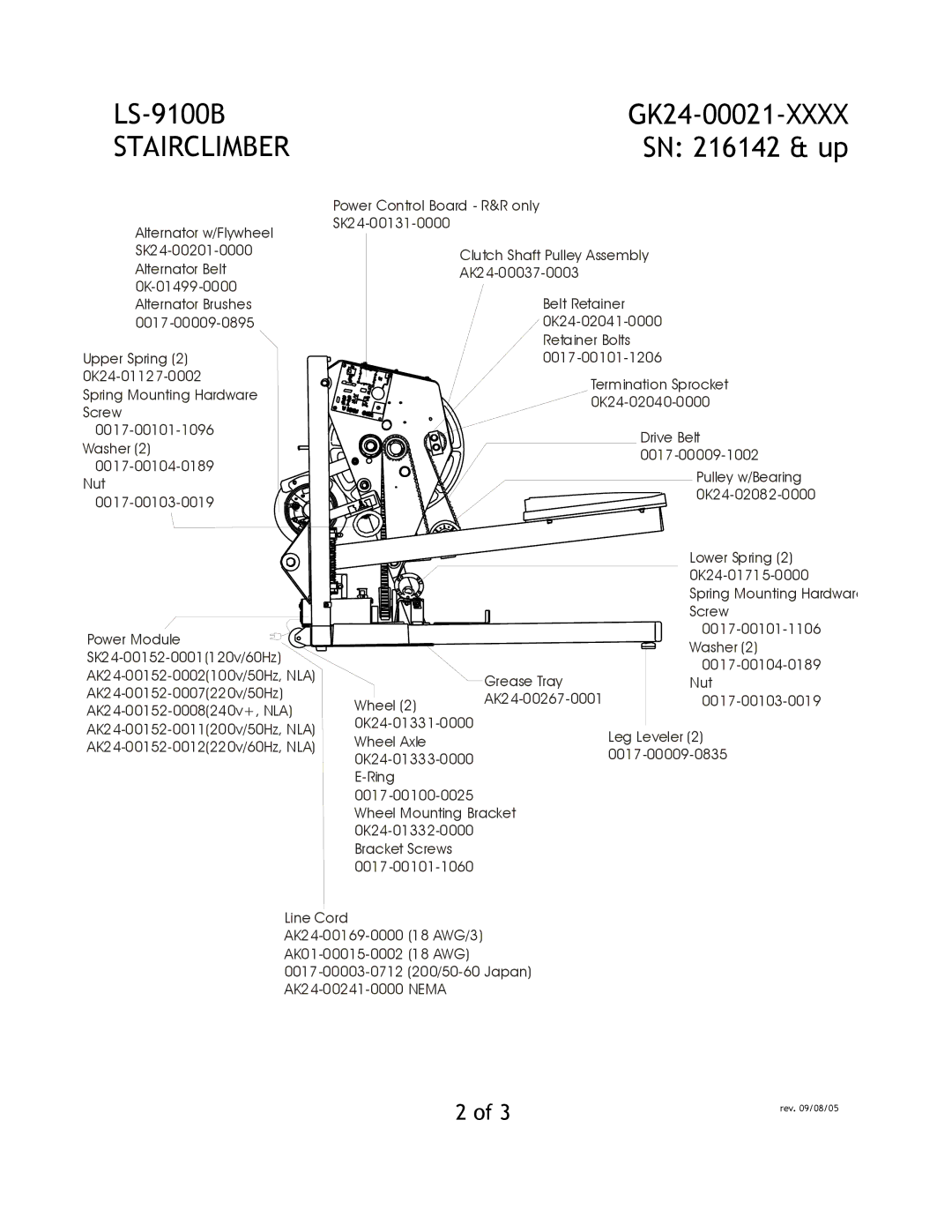 Life Fitness LS-9100B manual Stairclimber, SN 216142 & up 