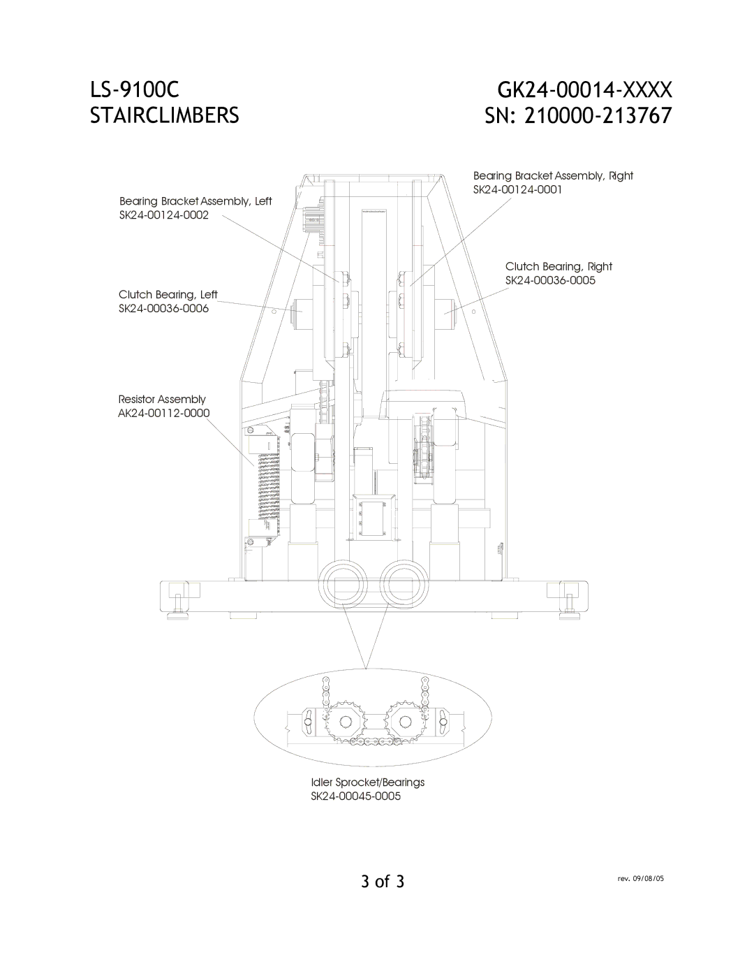 Life Fitness LS-9100C manual GK24-00014-XXXX SN, Clutch Bearing, Left, Resistor Assembly, AK24-00112-0000 