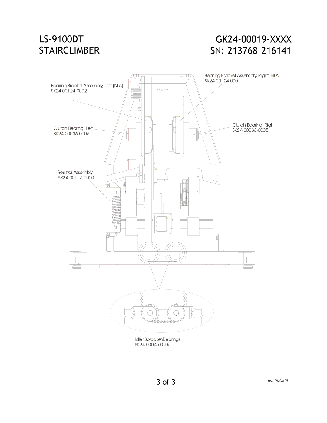 Life Fitness LS-9100DT manual Bearing Bracket Assembly, Right NLA, SK24-00124-0001 