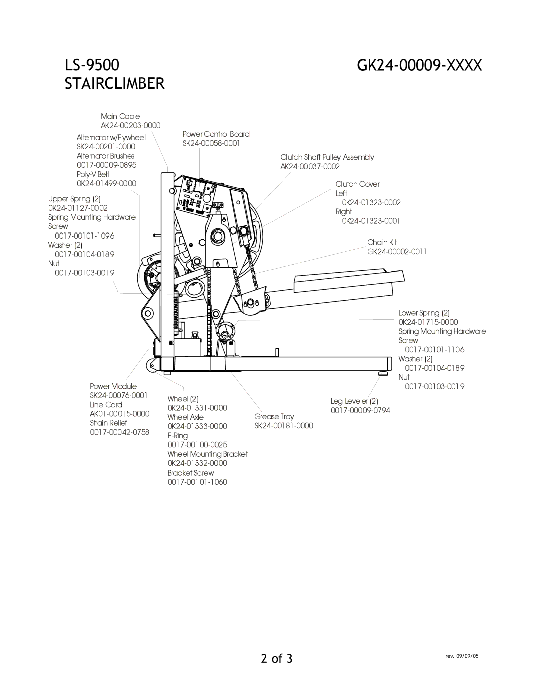 Life Fitness LS-9500 manual 0017-00103-0019, Wheel, 0017-00101-1060, Leg Leveler 0017-00009-0794 