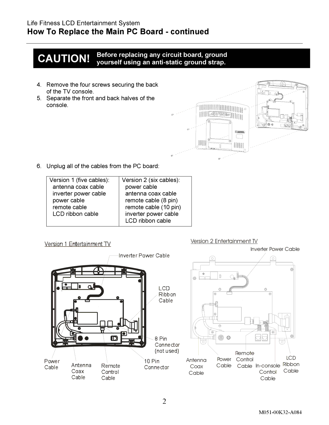 Life Fitness M051-00K32-A084 manual Version 2 Entertainment TV 