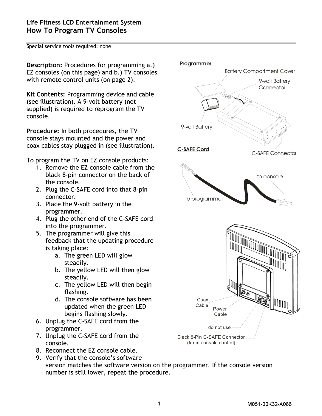 Life Fitness M051-00K32-A086 manual How To Program TV Consoles 