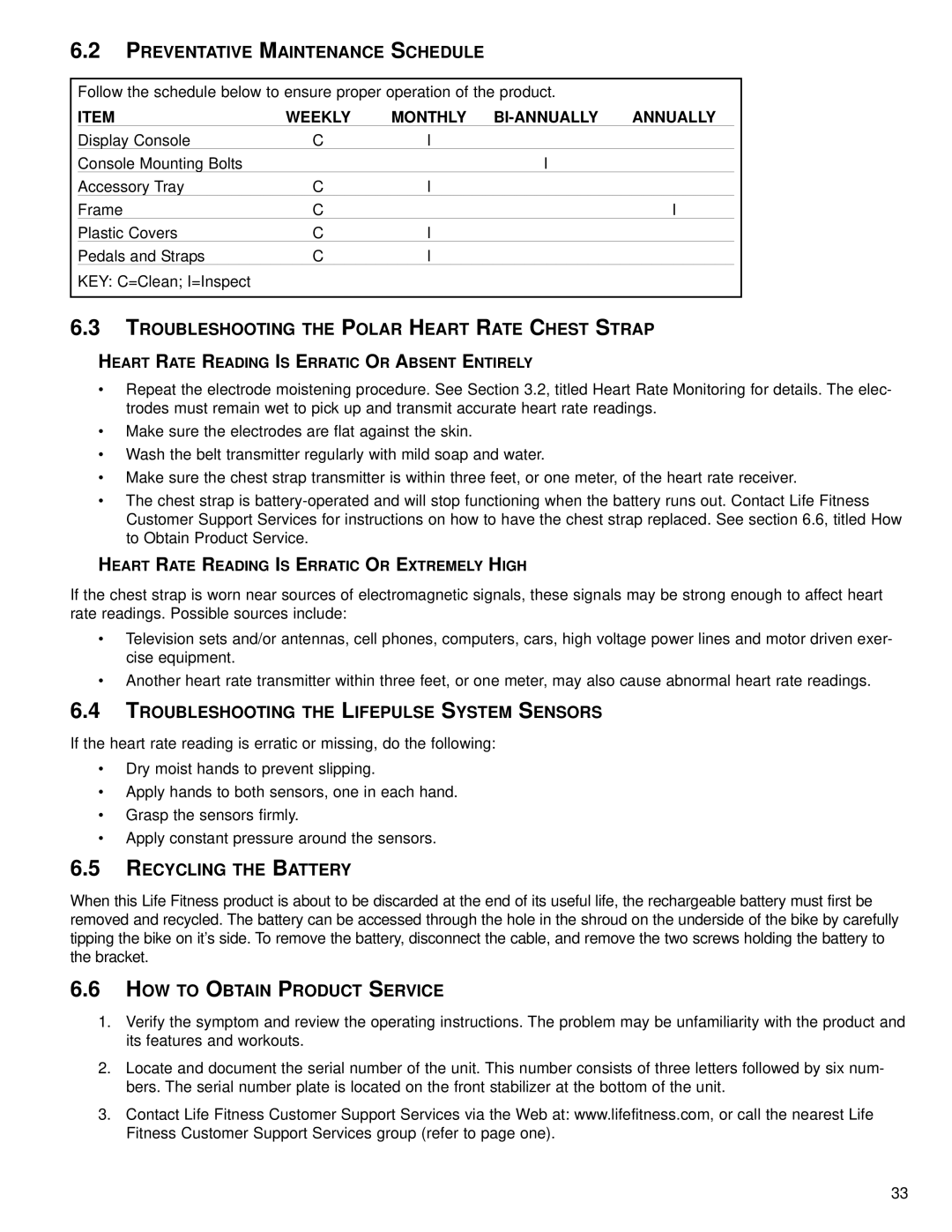 Life Fitness M051-00K39-A167 Preventative Maintenance Schedule, Troubleshooting the Polar Heart Rate Chest Strap 