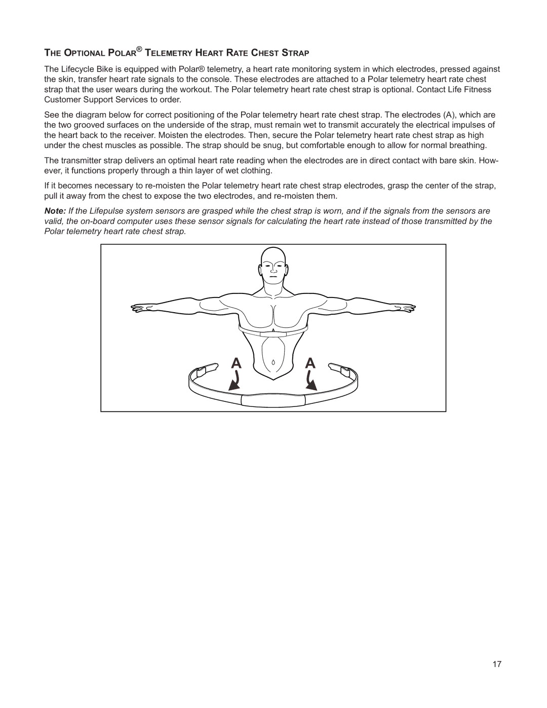 Life Fitness M051-00K39-A196 operation manual Optional Polar Telemetry Heart Rate Chest Strap 
