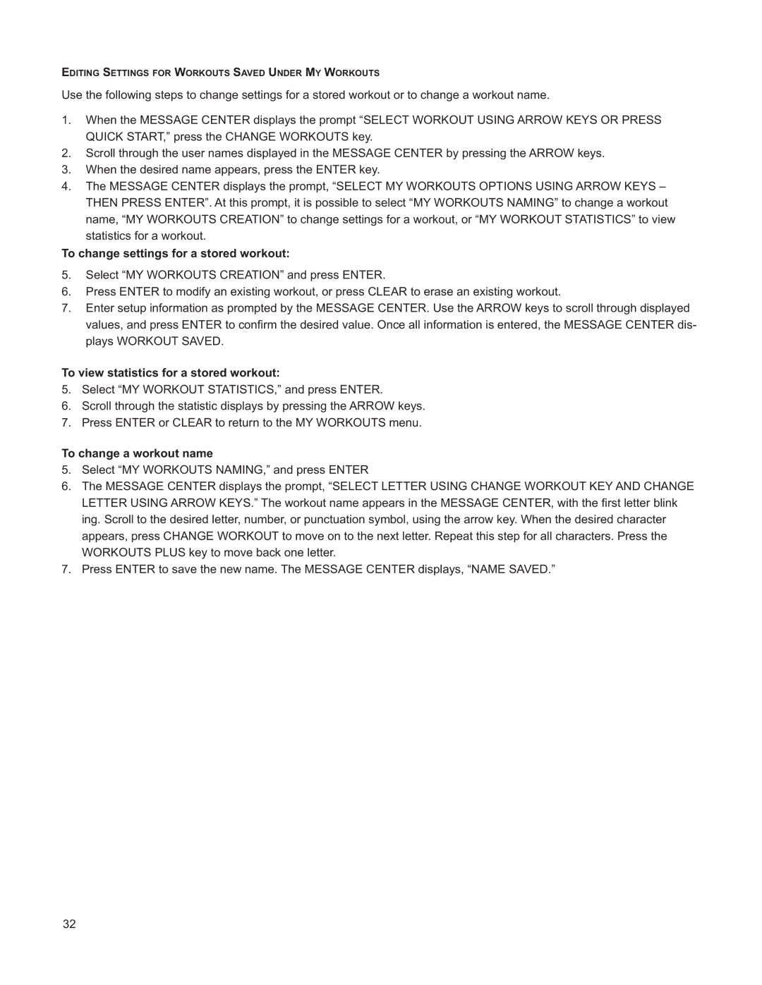 Life Fitness M051-00K39-A196 To change settings for a stored workout, To view statistics for a stored workout 