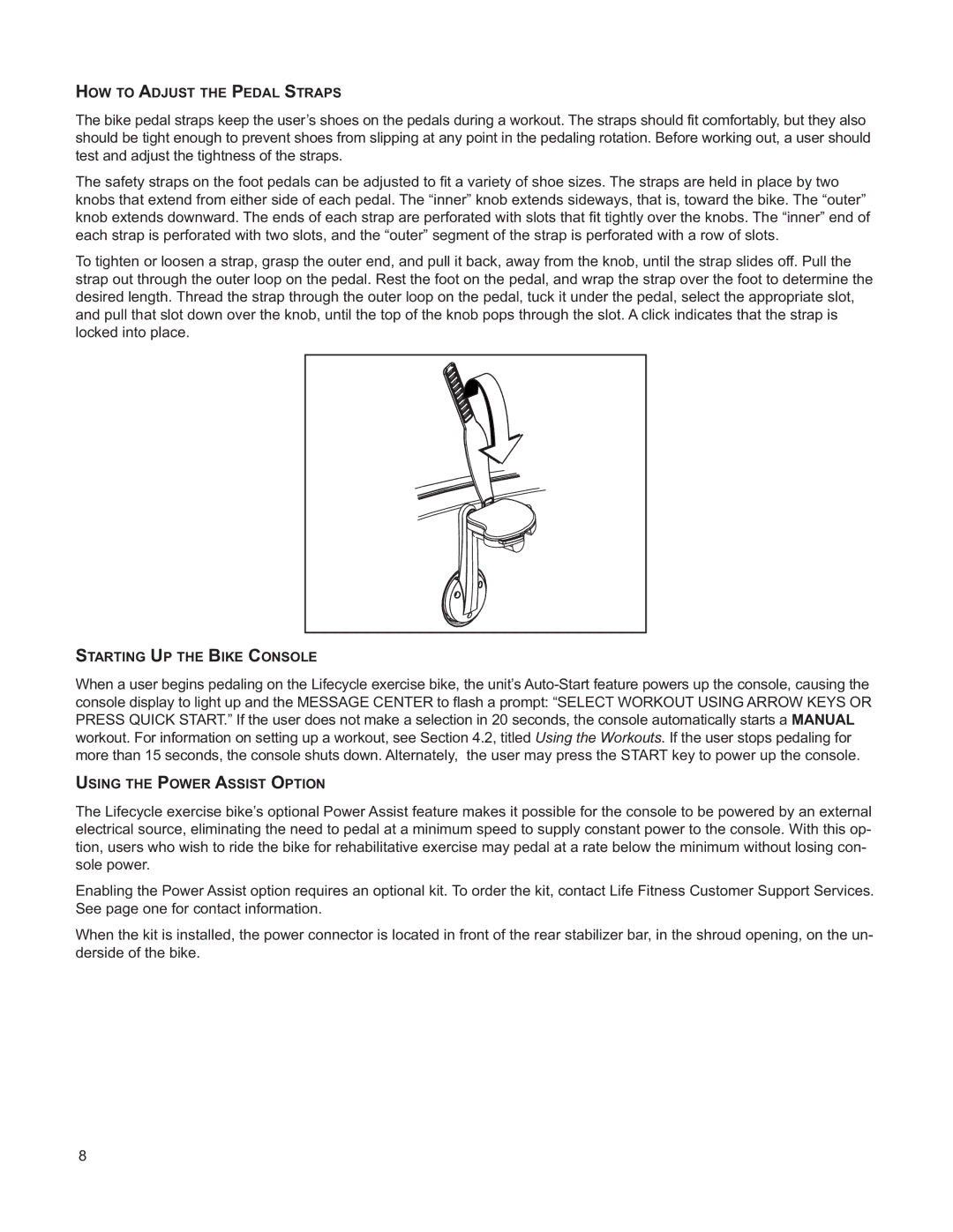 Life Fitness M051-00K39-A196 operation manual HOW to Adjust the Pedal Straps 