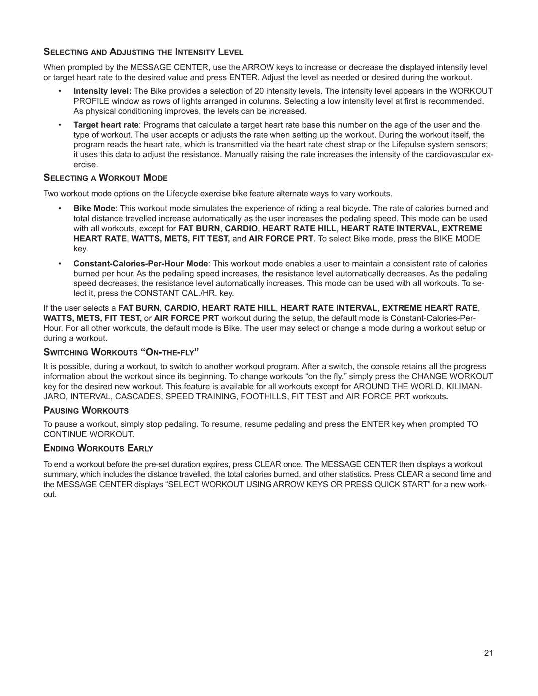 Life Fitness M051-00K39-A196 operation manual Selecting and Adjusting the Intensity Level 