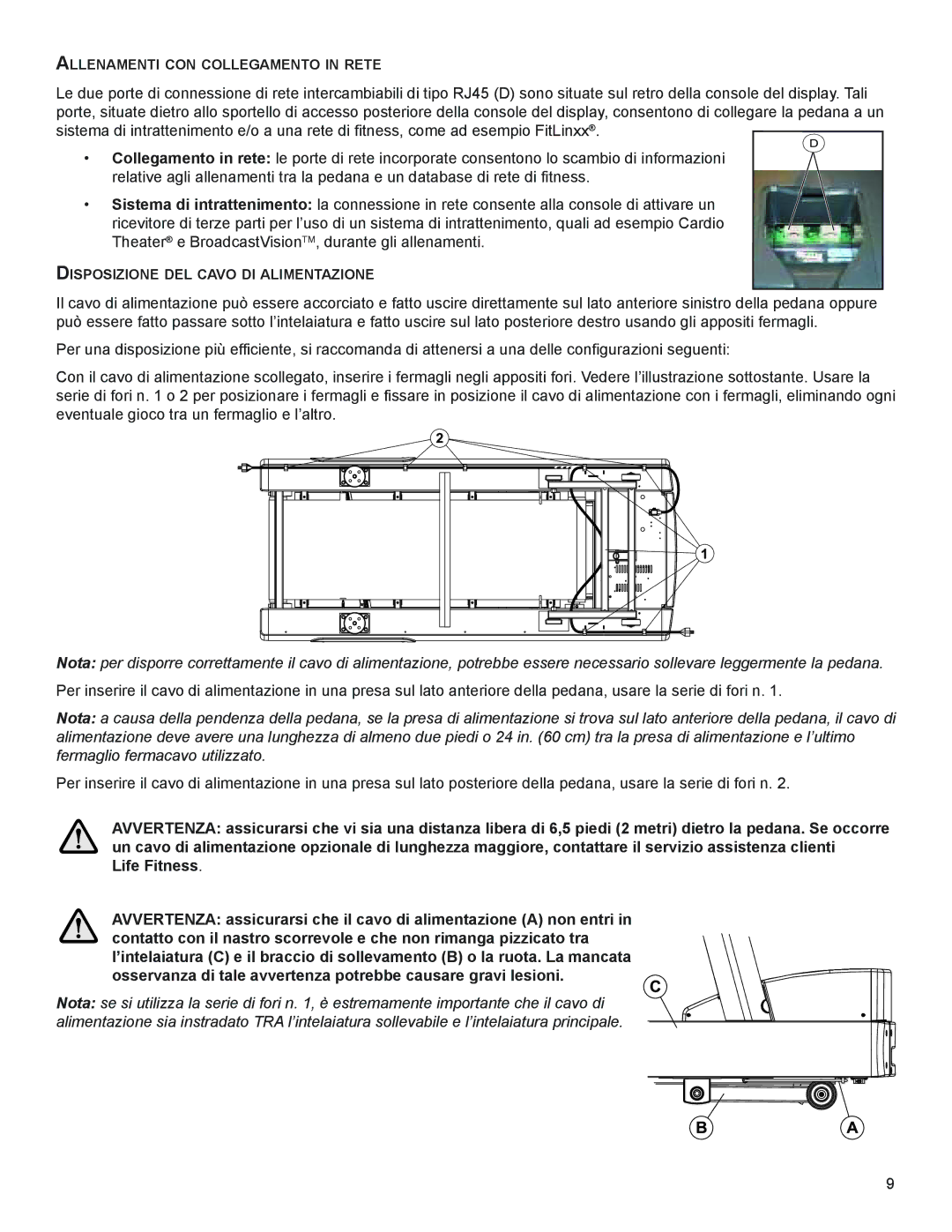 Life Fitness M051-00K58-A383 manual ALLenAmenTI cOn cOLLeGAmenTO In reTe 