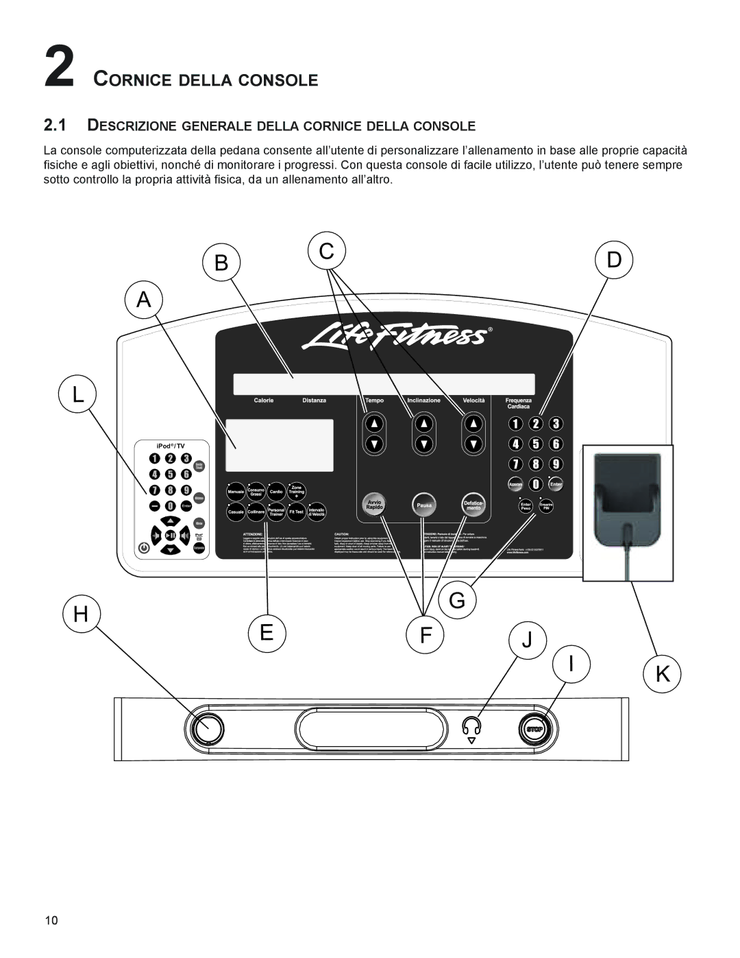 Life Fitness M051-00K58-A383 manual COrnIce deLLA cOnSOLe, DeScrIZIOne GenerALe deLLA cOrnIce deLLA cOnSOLe 