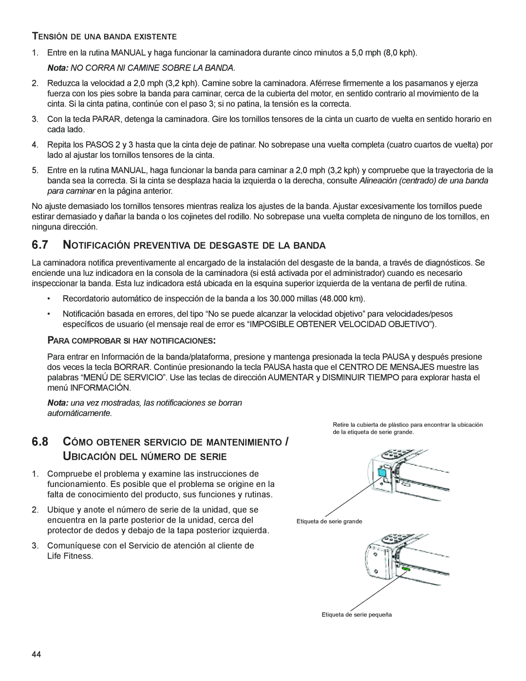 Life Fitness M051-00K58-A385 manual NotiFiCACiÓn PReVentiVA de deSgASte de LA BAndA 