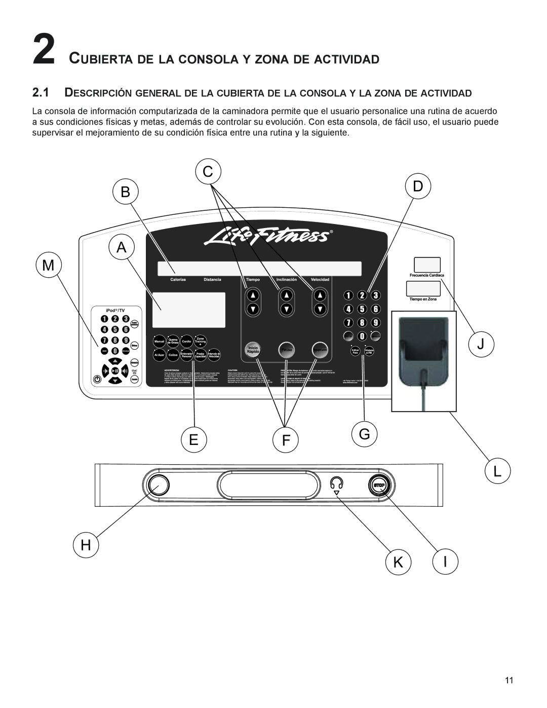 Life Fitness M051-00K58-A394 manual CUBieRtA de LA ConSoLA y ZonA de ACtiVidAd 