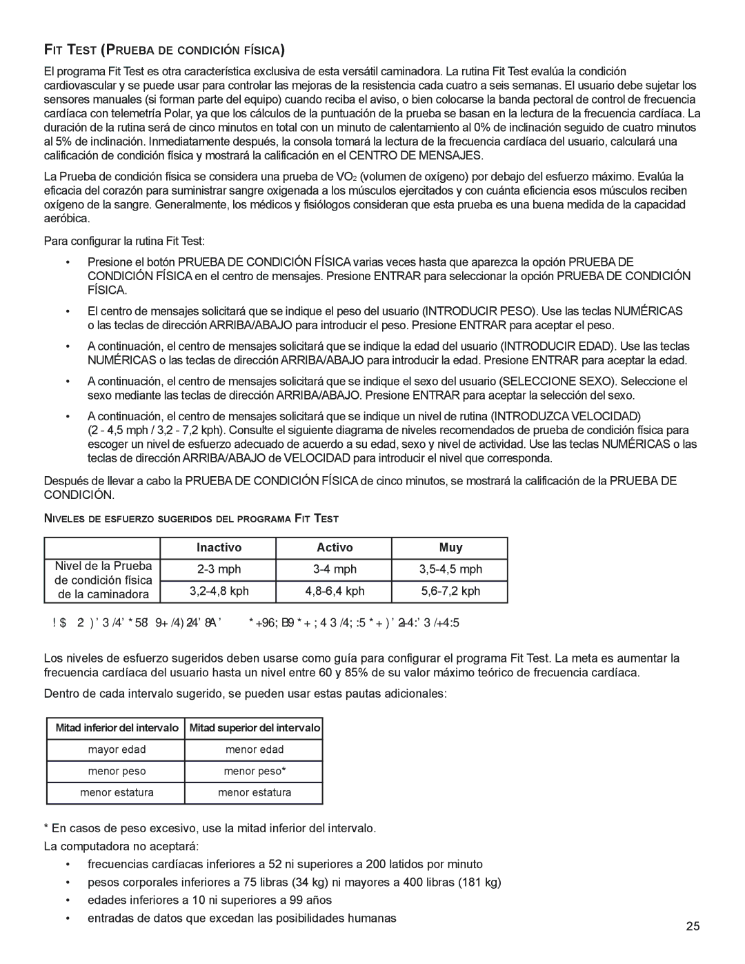 Life Fitness M051-00K58-A394 manual Inactivo Activo Muy, Fit teSt PRUeBA de CondiCiÓn FíSiCA 