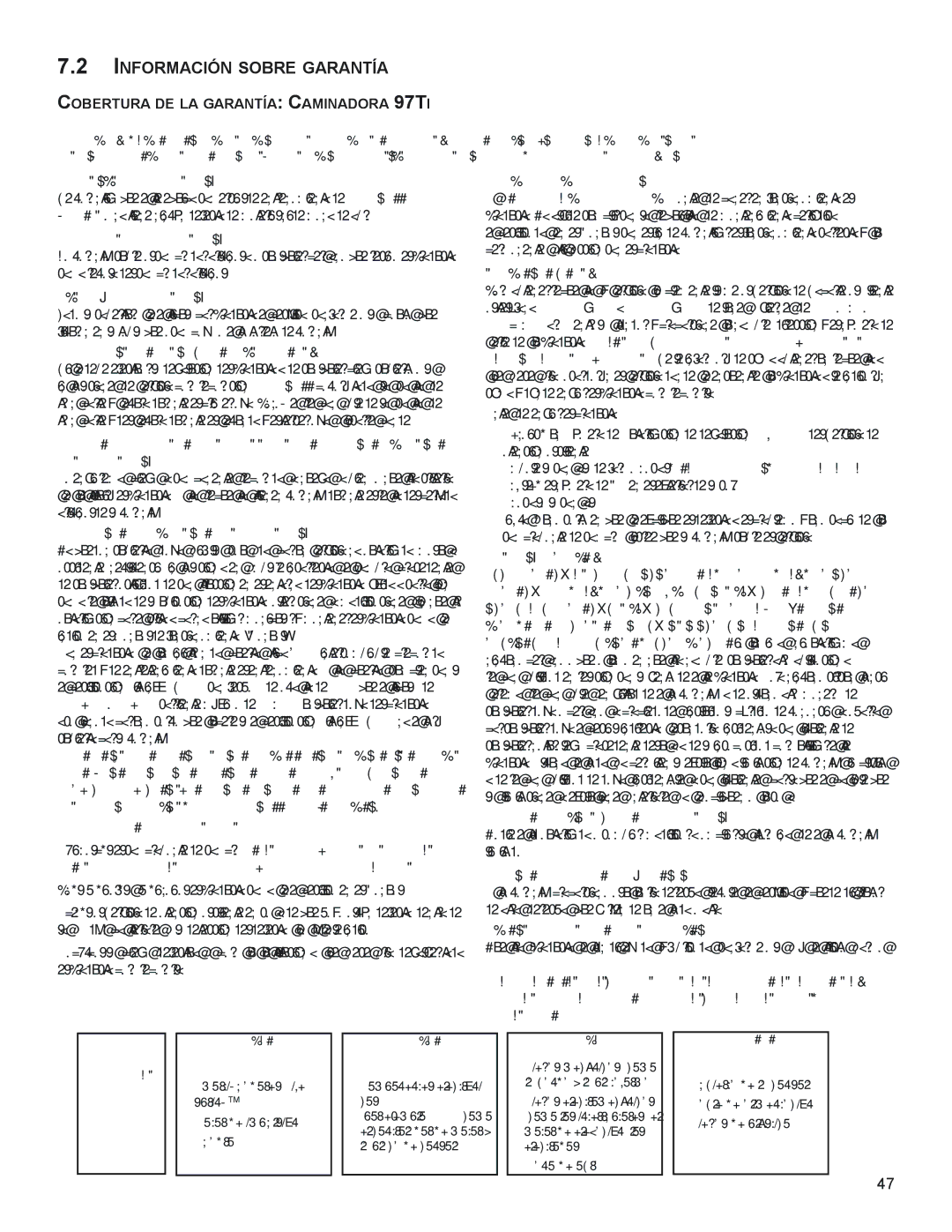 Life Fitness M051-00K58-A394 manual InFoRmACiÓn SoBRe gARAntíA, CoBeRtURA de LA gARAntíA CAminAdoRA 97ti 