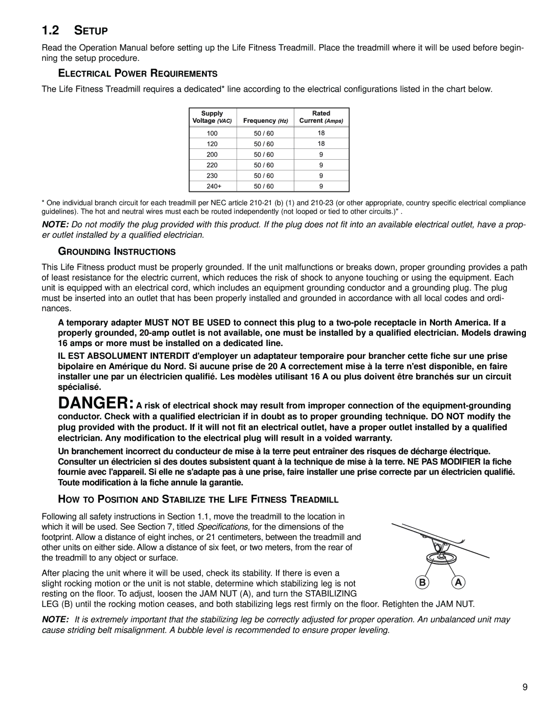 Life Fitness M051-00K58-C362 operation manual Setup, Electrical Power Requirements, Grounding Instructions 