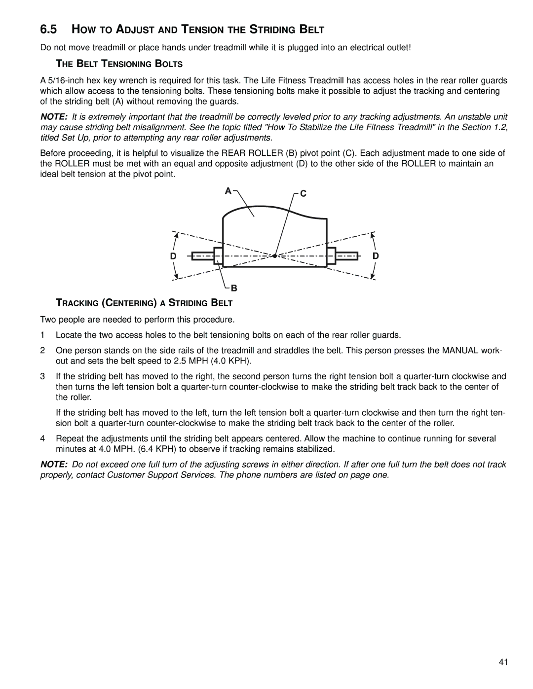 Life Fitness M051-00K58-C362 operation manual HOW to Adjust and Tension the Striding Belt, Belt Tensioning Bolts 