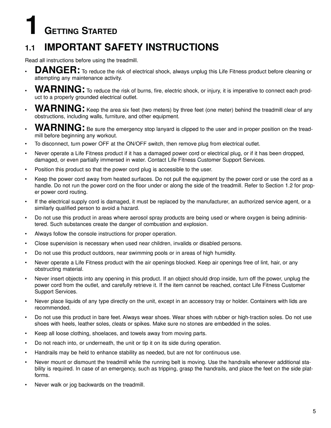 Life Fitness M051-00K58-C362 operation manual Important Safety Instructions, Getting Started 