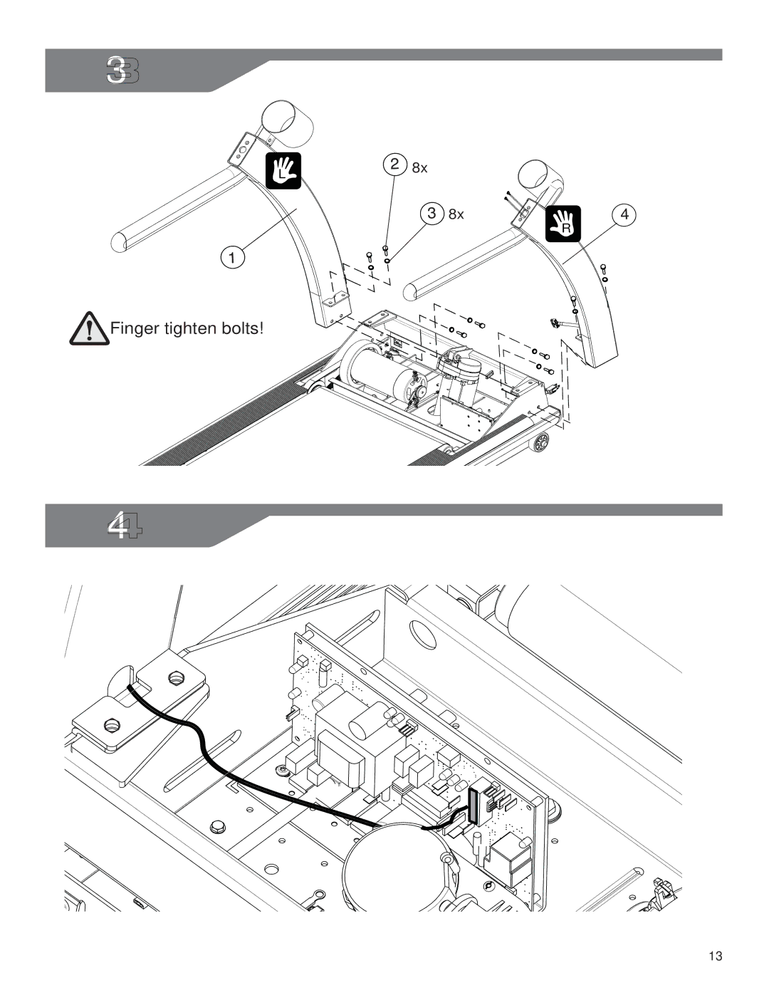 Life Fitness M051-00K59-0011 REV A owner manual Finger tighten bolts 
