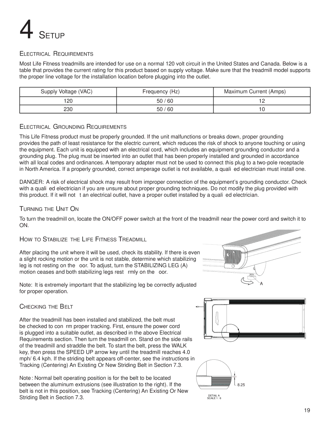 Life Fitness M051-00K59-0011 REV A owner manual Setup, Supply Voltage VAC Frequency Hz Maximum Current Amps 