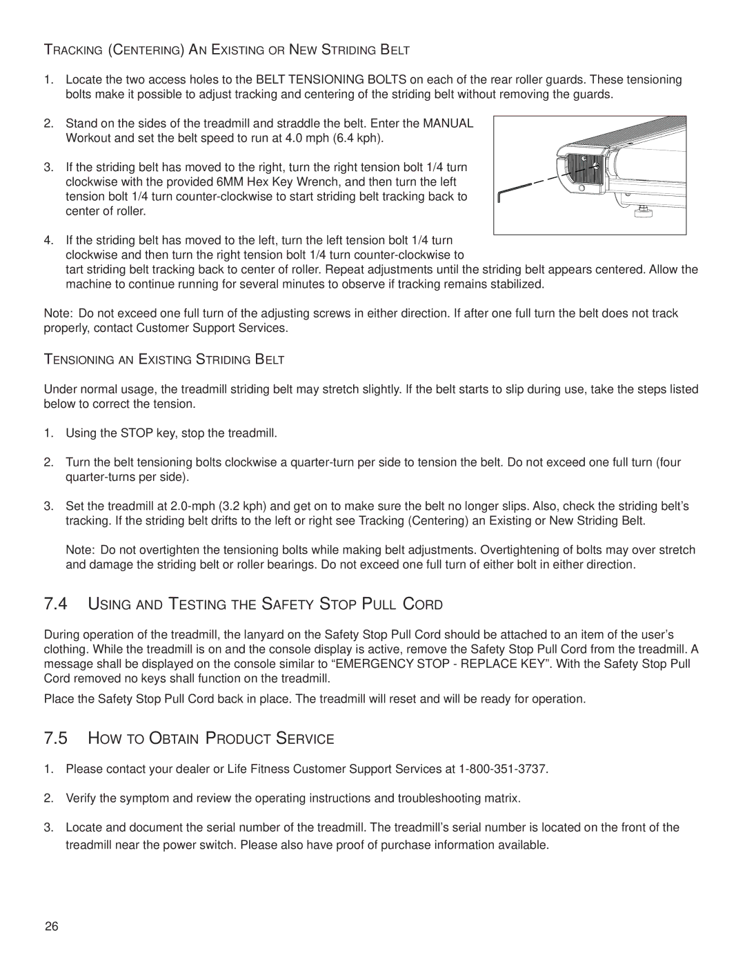 Life Fitness M051-00K59-0011 owner manual Using and Testing the Safety Stop Pull Cord, HOW to Obtain Product Service 