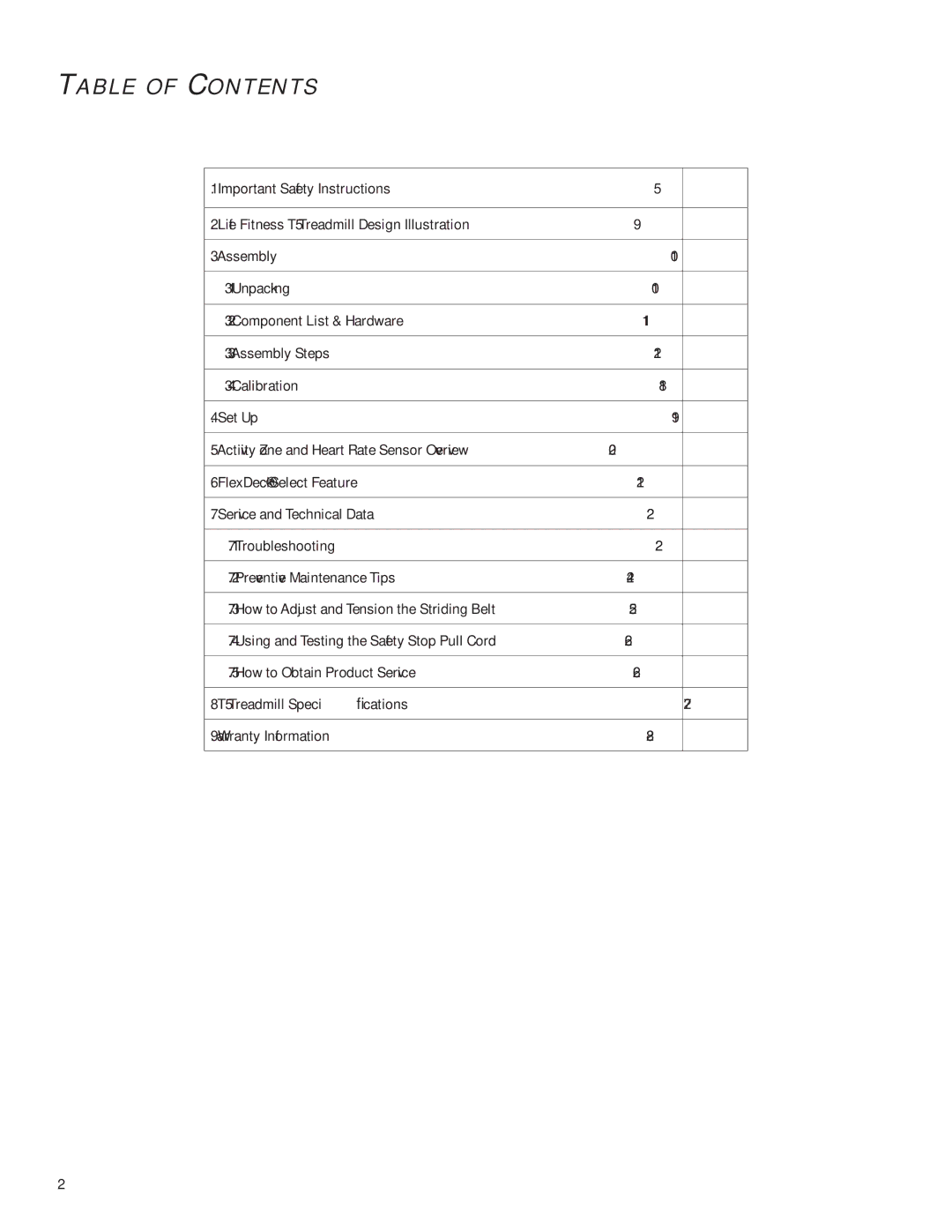 Life Fitness M051-00K59-0011 REV A owner manual Table of Contents 