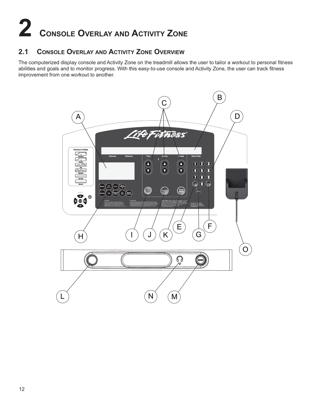 Life Fitness M051-00K60-B098 operation manual Console Overlay and Activity Zone Overview 