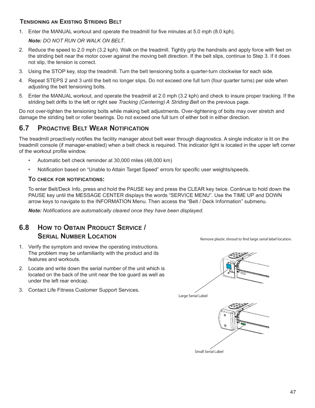 Life Fitness M051-00K60-B098 Proactive Belt Wear Notification, HOW to Obtain Product Service / Serial Number Location 