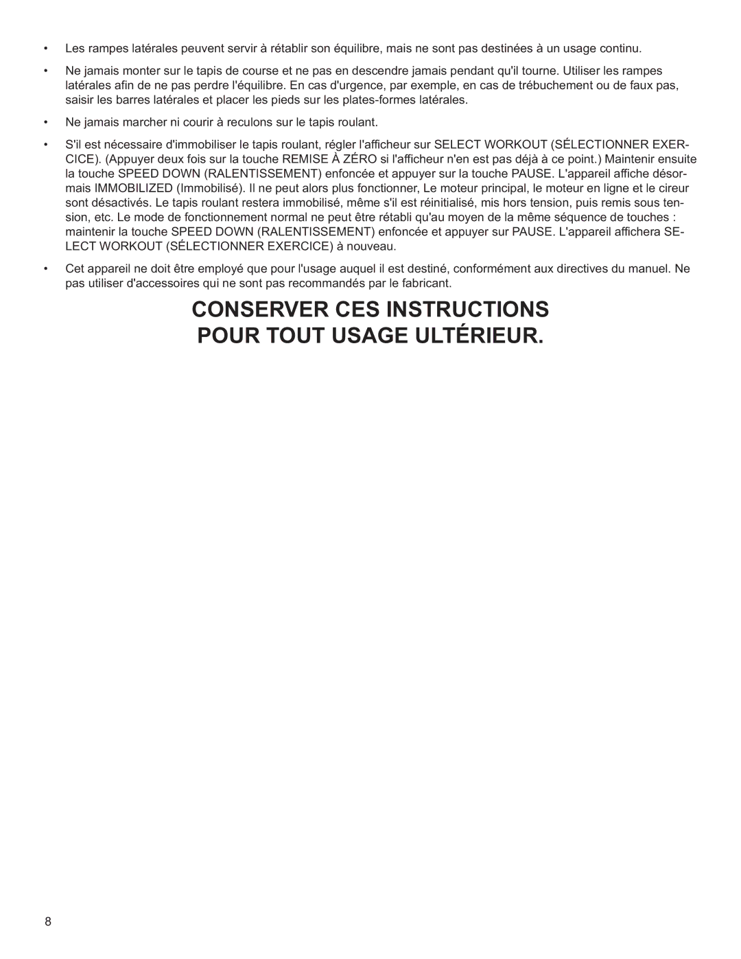 Life Fitness M051-00K60-B098 operation manual Conserver CES Instructions Pour Tout Usage Ultérieur 