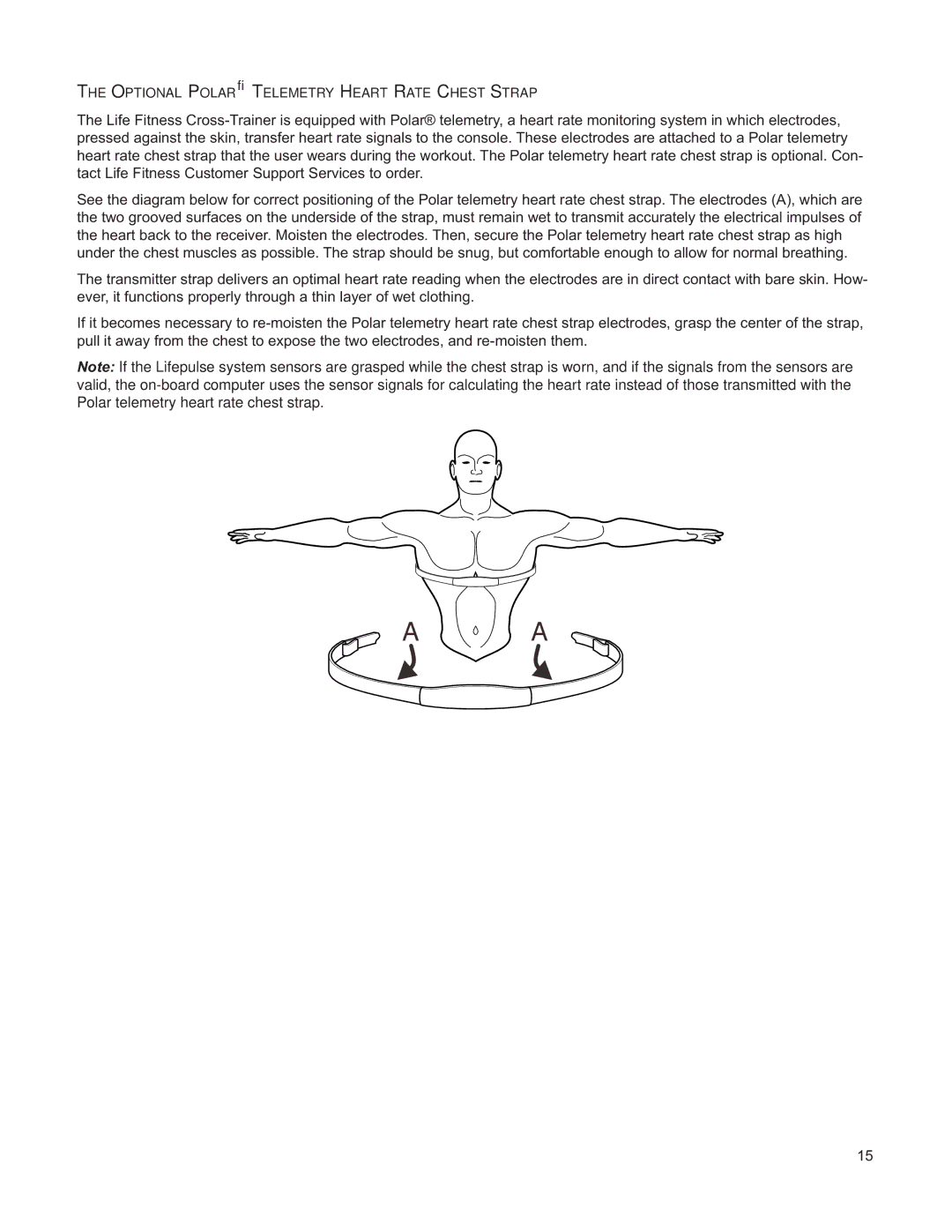 Life Fitness M051-00K61-A132 operation manual Optional Polar Telemetry Heart Rate Chest Strap 