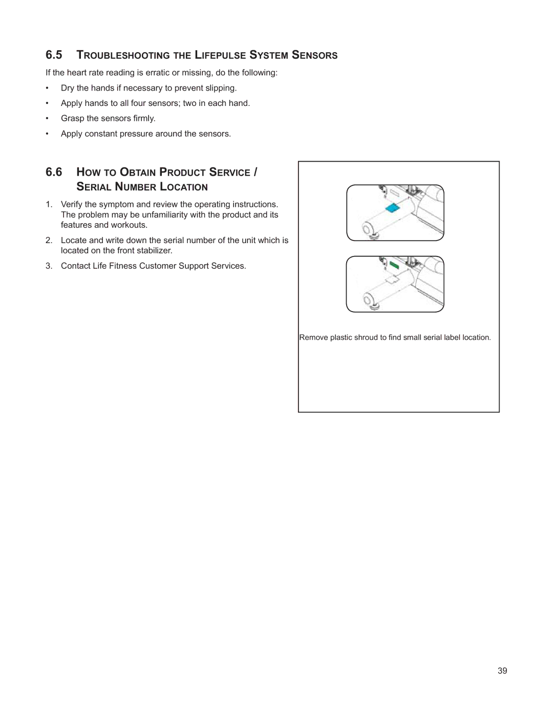 Life Fitness M051-00K61-A132 operation manual Troubleshooting the Lifepulse System Sensors 