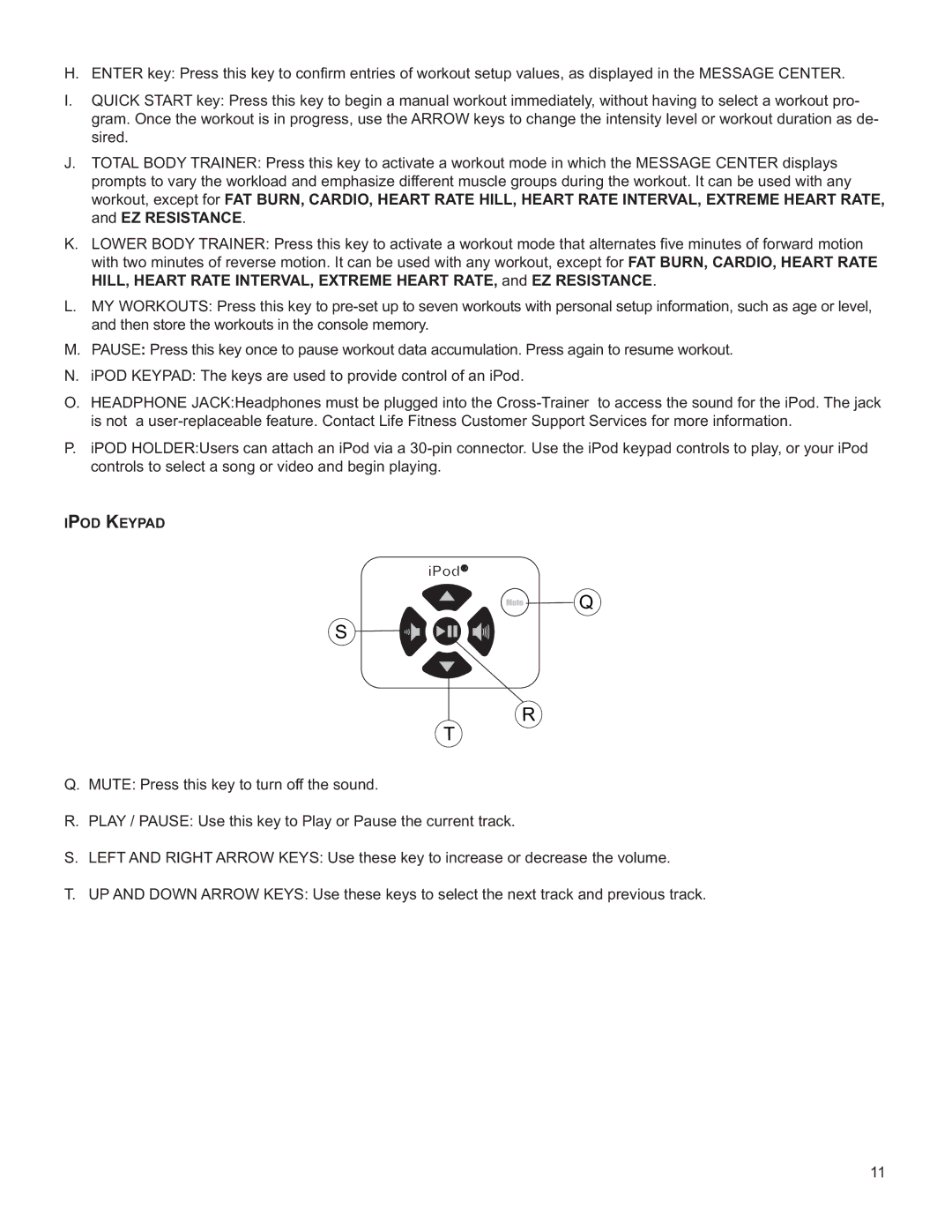 Life Fitness M051-00K61-A137 operation manual Ipod Keypad 