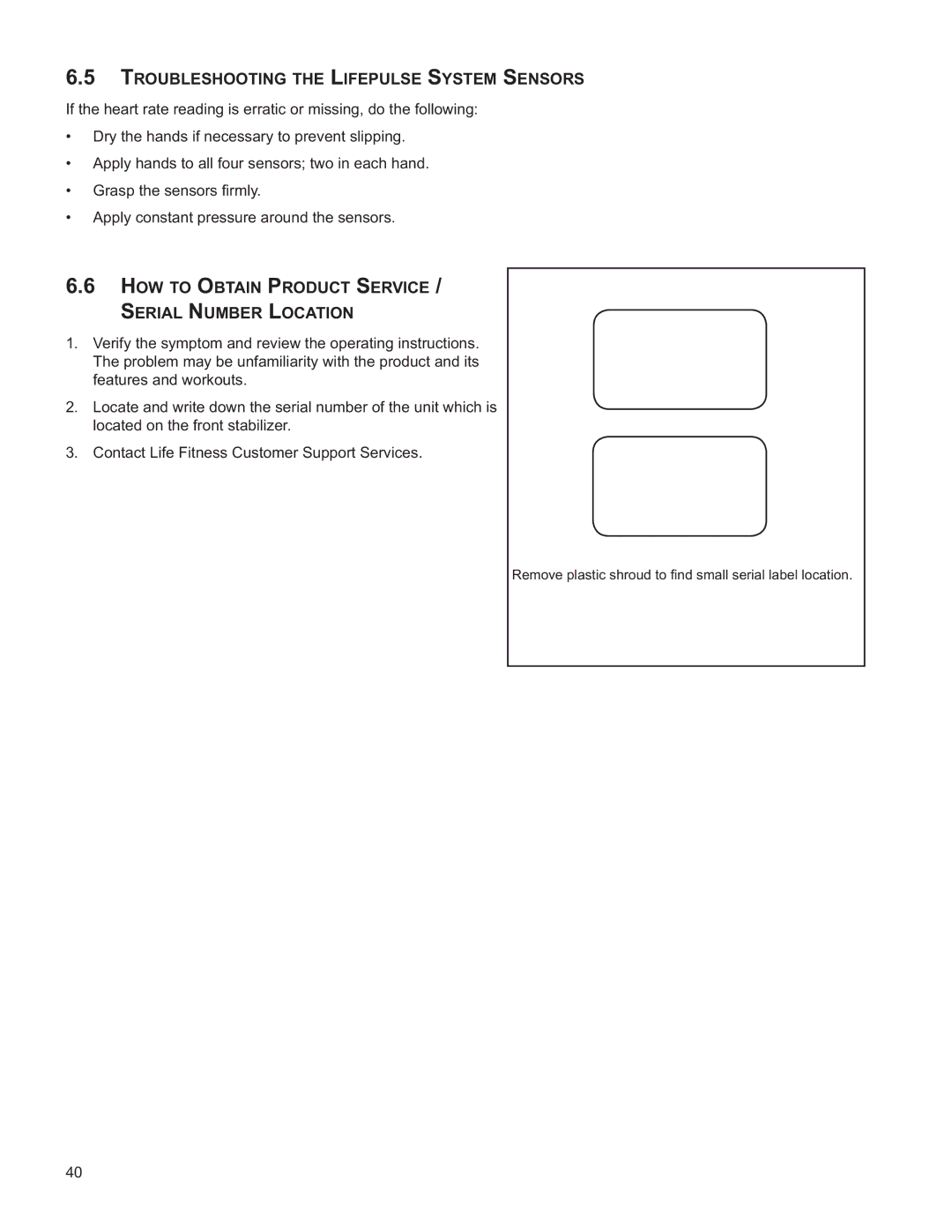 Life Fitness M051-00K61-A137 operation manual Troubleshooting the Lifepulse System Sensors 