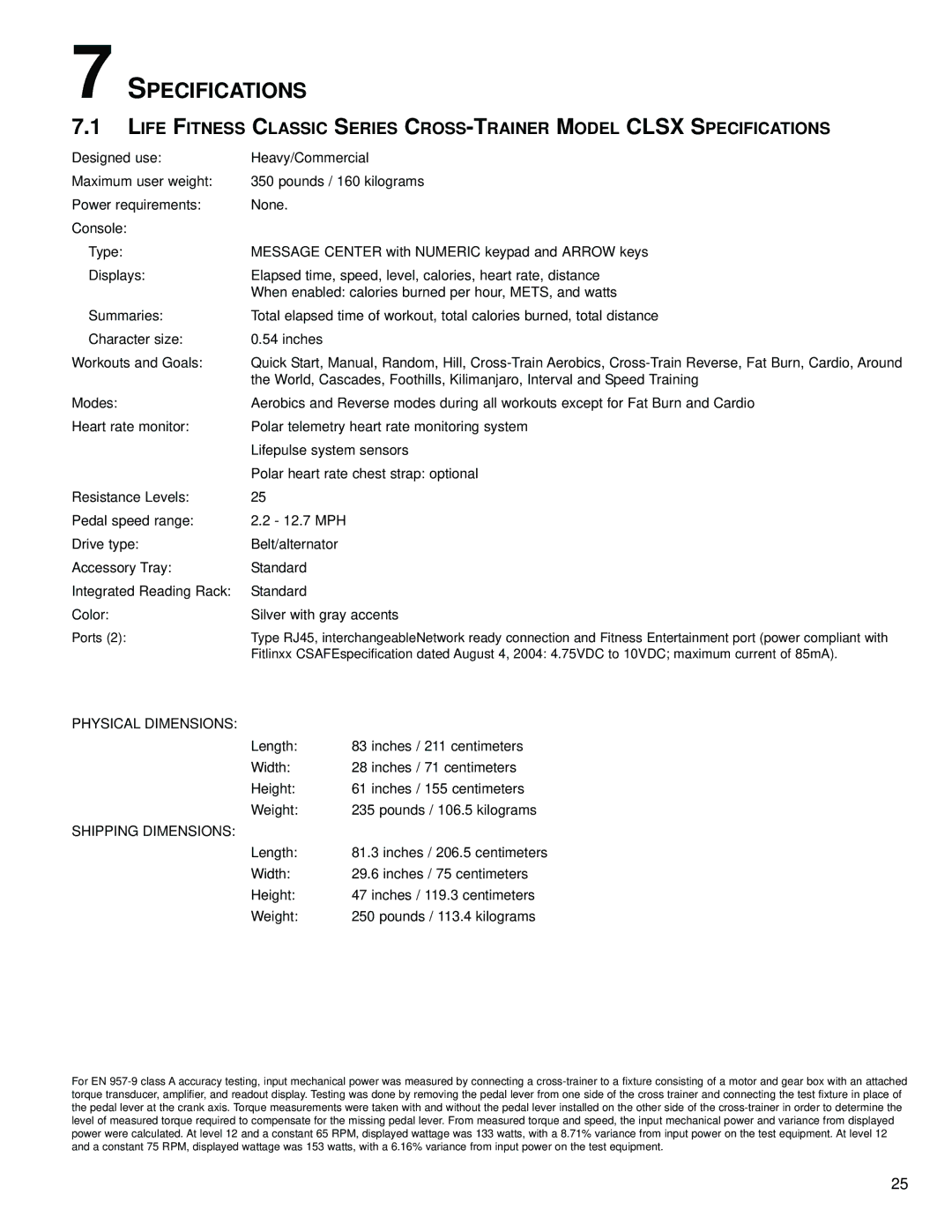 Life Fitness M051-00K61-B123 operation manual Specifications, Physical Dimensions 