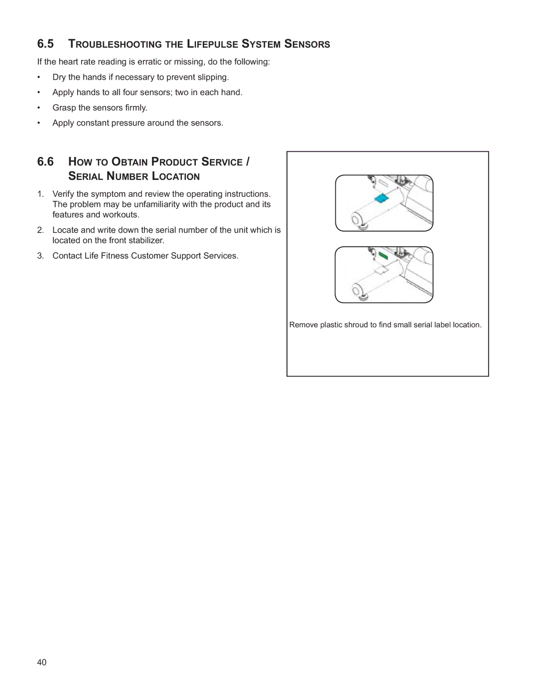 Life Fitness M051-00K61-B137 operation manual Troubleshooting the Lifepulse System Sensors 