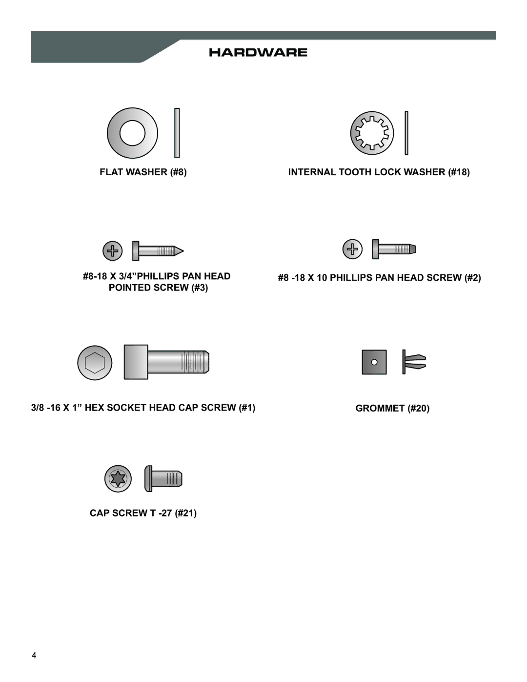 Life Fitness M051-00K61-C131 manual Hardware, 16 X 1 HEX Socket Head CAP Screw #1 