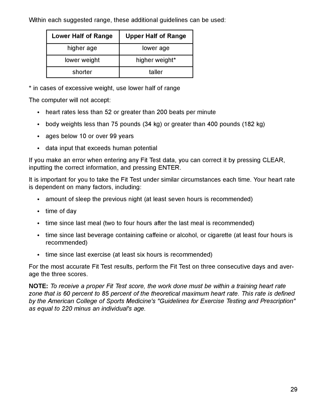 Life Fitness M051-00K62-A107 operation manual Lower Half of Range Upper Half of Range 