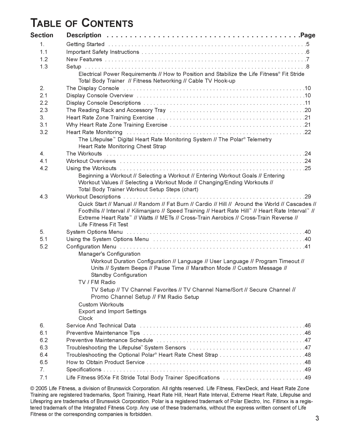 Life Fitness M051-00K62-B095 operation manual Table of Contents 