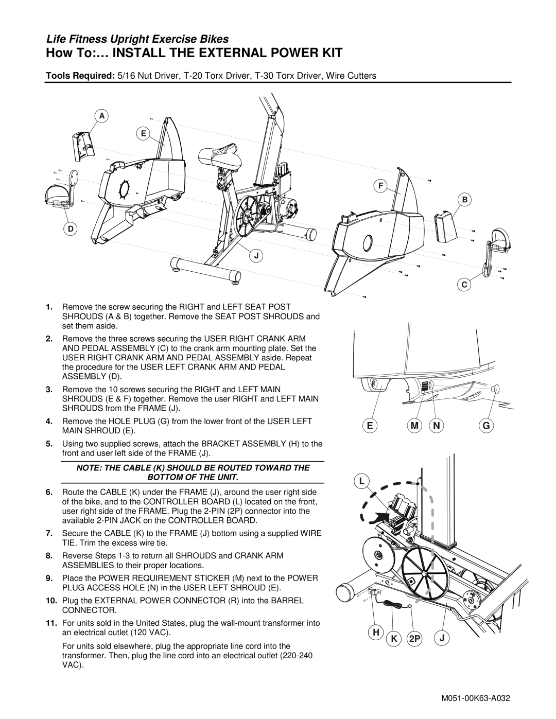 Life Fitness M051-00K63-A032 manual How To… Install the External Power KIT, Bottom of the Unit 