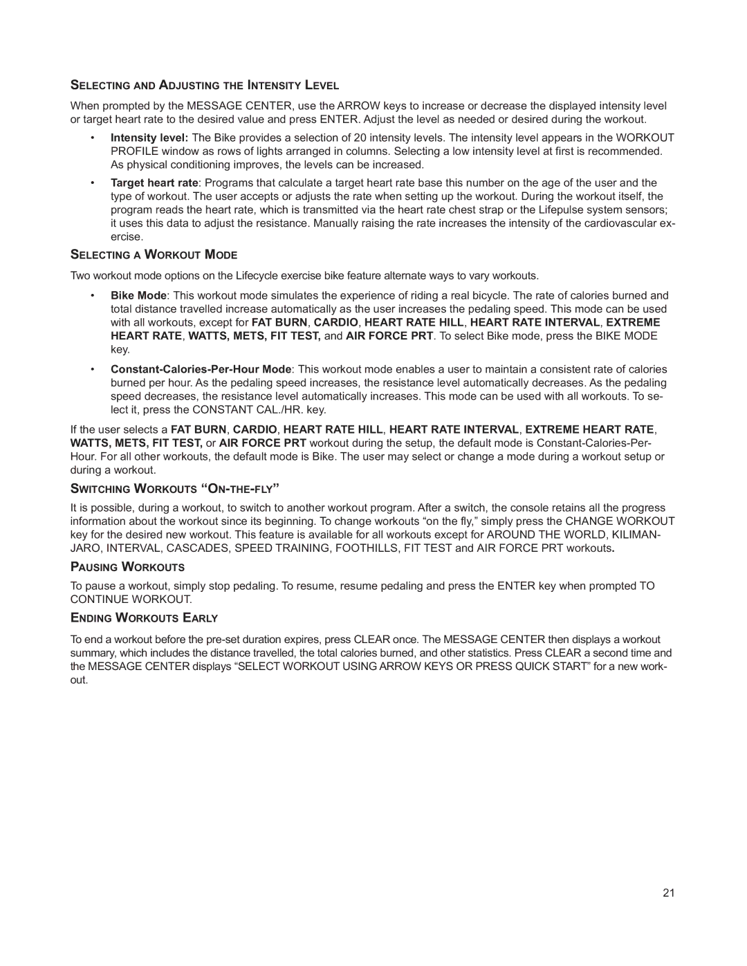 Life Fitness M051-00K63-A295 operation manual Selecting and Adjusting the Intensity Level 